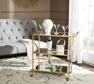 Safavieh Aurelius Bar Cart - Elegant Serving Trolley With Mirrored Shelves For Stylish Home Entertaining Gold/Mirror FOX2557B