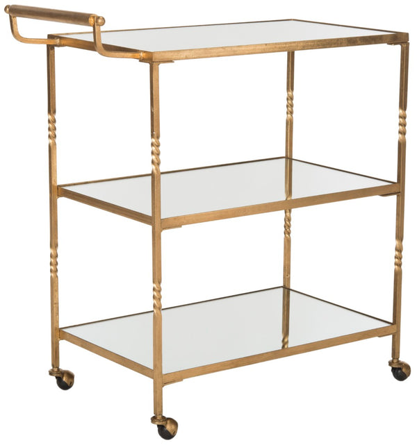 Safavieh Aurelius Bar Cart - Elegant Serving Trolley With Mirrored Shelves For Stylish Home Entertaining Gold/Mirror FOX2557B