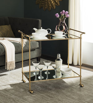 Safavieh Felicity Bar Cart - Elegant Gold-Finished Two-Tier Design With Mirrored Glass For Stylish Entertaining FOX2558A