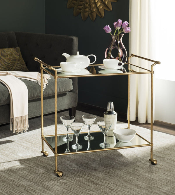 Safavieh Felicity Bar Cart - Elegant Gold-Finished Two-Tier Design With Mirrored Glass For Stylish Entertaining FOX2558A