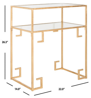 Safavieh Berdine Glass Top Accent Table With Greek Key Design - Elegant Gold Finish For Chic Home Décor FOX2560A