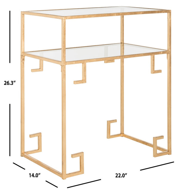 Safavieh Berdine Glass Top Accent Table With Greek Key Design - Elegant Gold Finish For Chic Home Décor FOX2560A