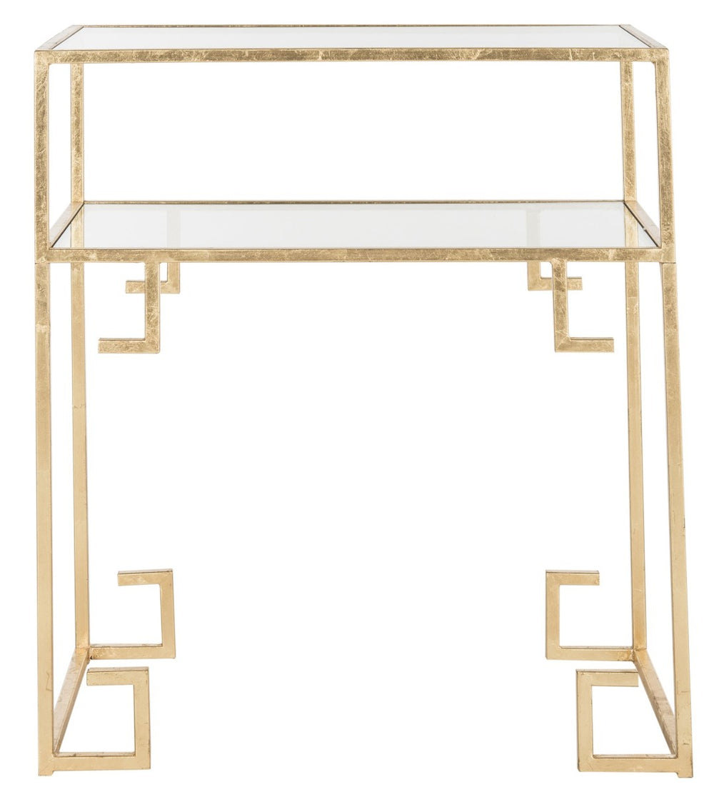 Safavieh Berdine Glass Top Accent Table With Greek Key Design - Elegant Gold Finish For Chic Home Décor FOX2560A