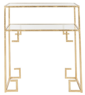 Safavieh Berdine Glass Top Accent Table With Greek Key Design - Elegant Gold Finish For Chic Home Décor FOX2560A