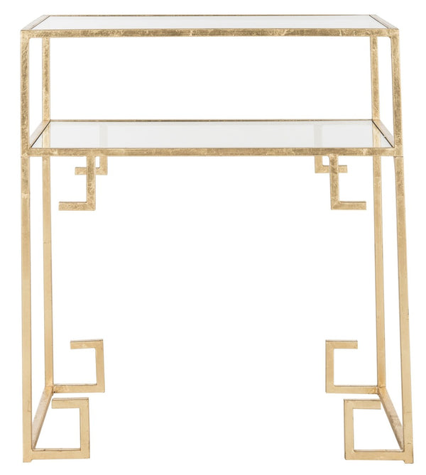 Safavieh Berdine Glass Top Accent Table With Greek Key Design - Elegant Gold Finish For Chic Home Décor FOX2560A