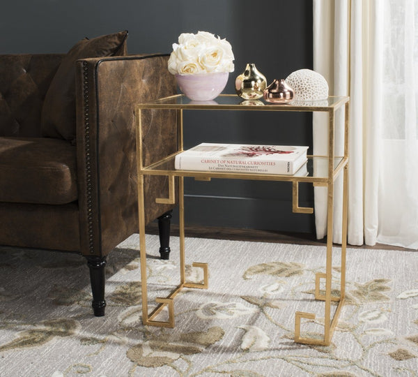 Safavieh Berdine Glass Top Accent Table With Greek Key Design - Elegant Gold Finish For Chic Home Décor FOX2560A