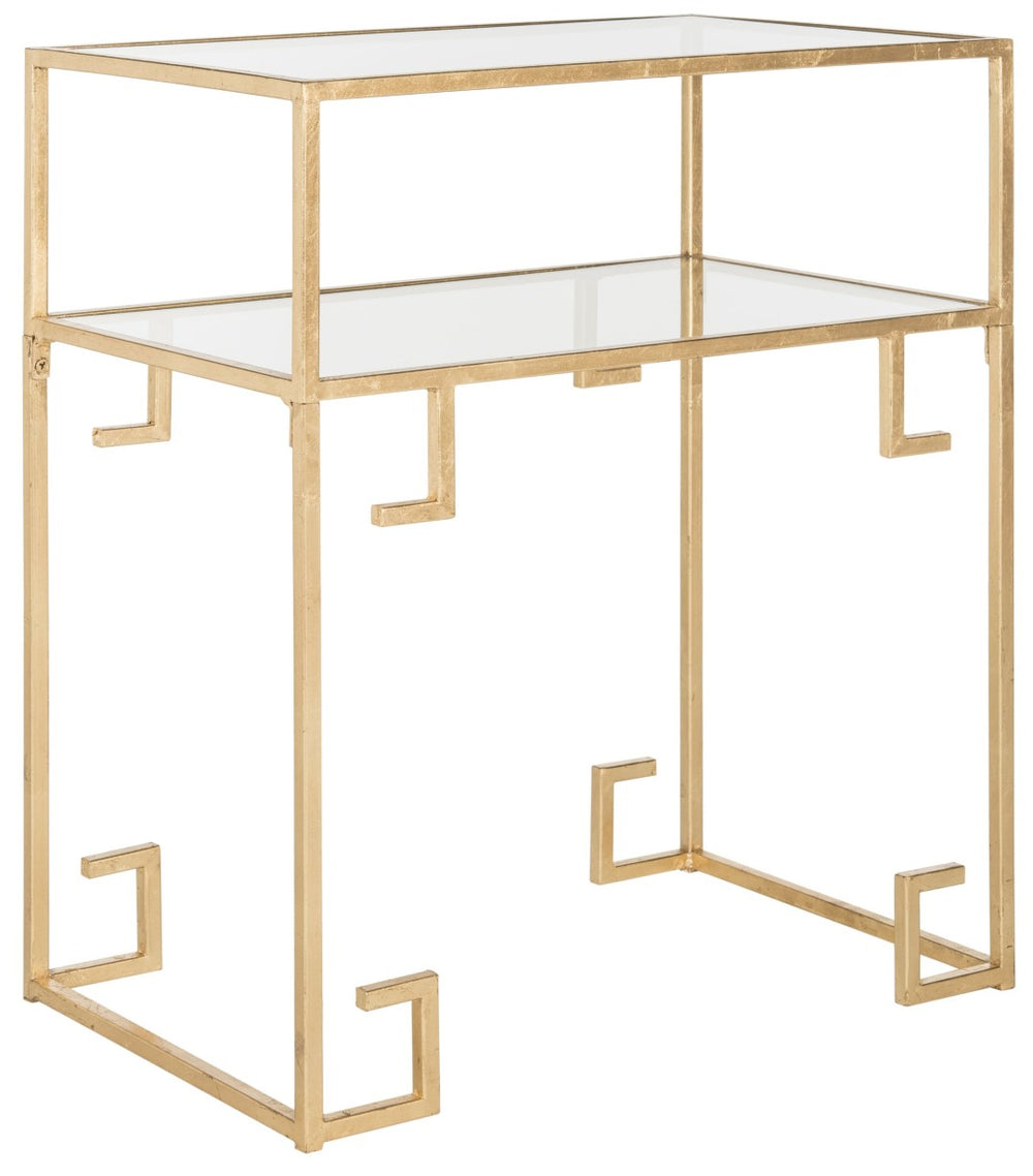 Safavieh Berdine Glass Top Accent Table With Greek Key Design - Elegant Gold Finish For Chic Home Décor FOX2560A