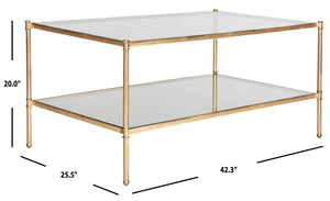 Safavieh Aslan Two-Tier Coffee Table - Elegant Antique Gold Leaf Finish, Tempered Glass & Iron Structure, 42.3" W FOX2565A