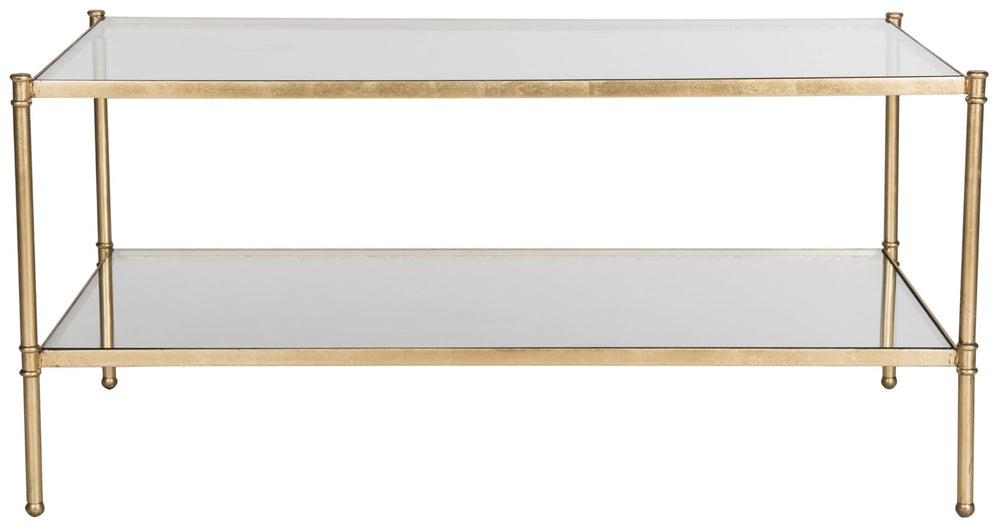 Safavieh Aslan Two-Tier Coffee Table - Elegant Antique Gold Leaf Finish, Tempered Glass & Iron Structure, 42.3" W FOX2565A