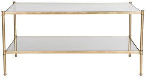 Safavieh Aslan Two-Tier Coffee Table - Elegant Antique Gold Leaf Finish, Tempered Glass & Iron Structure, 42.3" W FOX2565A