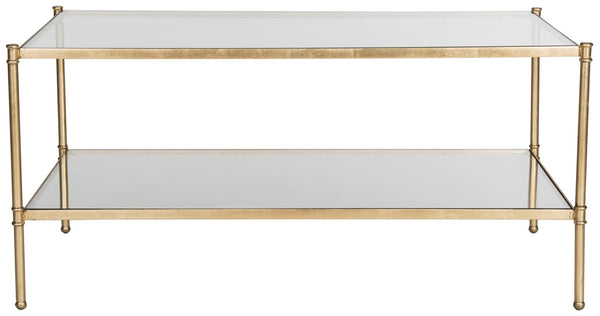 Safavieh Aslan Two-Tier Coffee Table - Elegant Antique Gold Leaf Finish, Tempered Glass & Iron Structure, 42.3" W FOX2565A