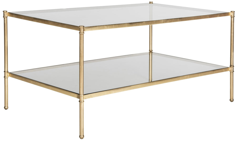 Safavieh Aslan Two-Tier Coffee Table - Elegant Antique Gold Leaf Finish, Tempered Glass & Iron Structure, 42.3" W FOX2565A