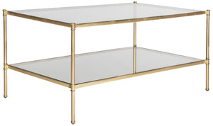 Safavieh Aslan Two-Tier Coffee Table - Elegant Antique Gold Leaf Finish, Tempered Glass & Iron Structure, 42.3" W FOX2565A