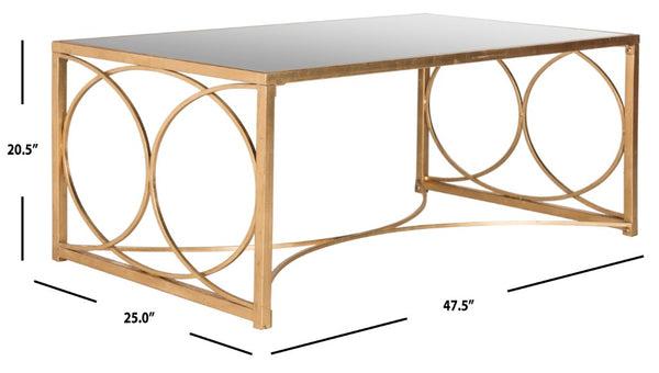 Safavieh Melosa Coffee Table - Glamorous Antique Gold Leaf Design With Clear Glass Top For Elegant Living Spaces FOX2566A