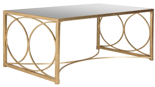 Safavieh Melosa Coffee Table - Glamorous Antique Gold Leaf Design With Clear Glass Top For Elegant Living Spaces FOX2566A