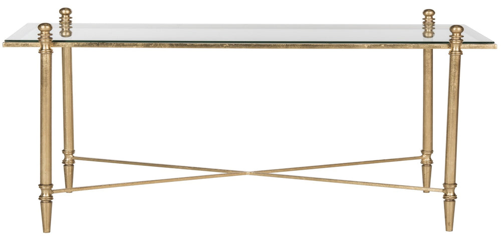 Safavieh Tait Elegant Antique-Inspired Coffee Table With Gilt Finish & Glass Top For Timeless Sophistication FOX2569A