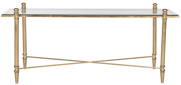 Safavieh Tait Elegant Antique-Inspired Coffee Table With Gilt Finish & Glass Top For Timeless Sophistication FOX2569A