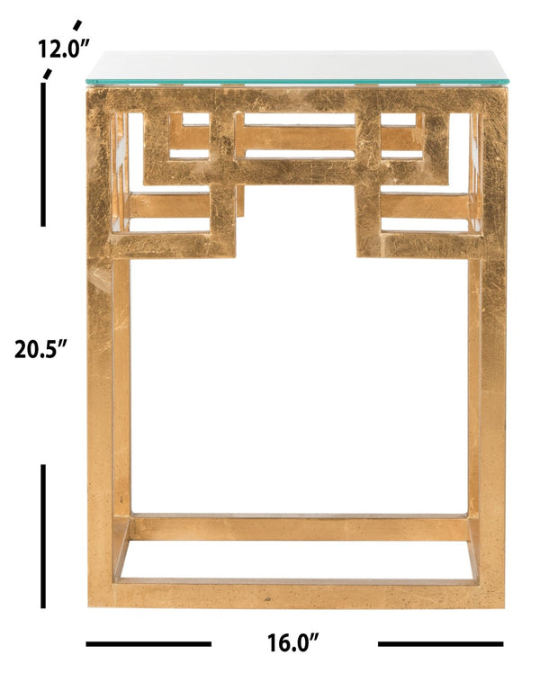 Safavieh Byram Greek Key Glass Top End Table - Elegant Antique Gold Frame, Modern Accent For Any Room Decor FOX2574A