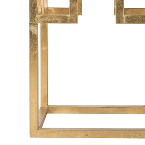 Safavieh Byram Greek Key Glass Top End Table - Elegant Antique Gold Frame, Modern Accent For Any Room Decor FOX2574A