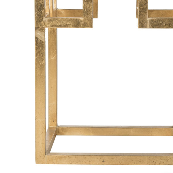 Safavieh Byram Greek Key Glass Top End Table - Elegant Antique Gold Frame, Modern Accent For Any Room Decor FOX2574A
