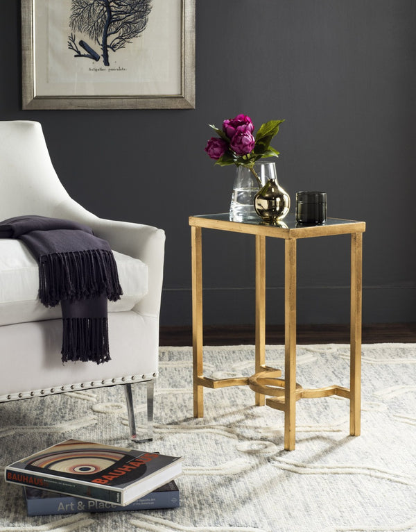 Safavieh Mita Elegant Gold Leaf End Table With Mirrored Top - Timeless Glamour For Modern & Traditional Spaces FOX2581A