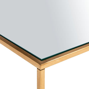 Safavieh Burton Sculptural Coffee Table - Artisanal Gold Leaf Finish & Glass Top For Elegant Living Spaces FOX2582A