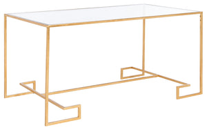 Safavieh Burton Sculptural Coffee Table - Artisanal Gold Leaf Finish & Glass Top For Elegant Living Spaces FOX2582A