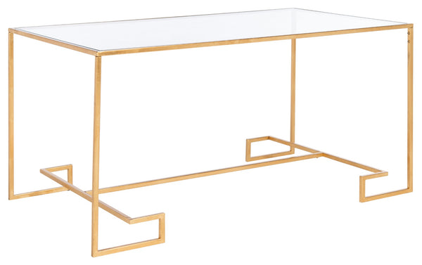 Safavieh Burton Sculptural Coffee Table - Artisanal Gold Leaf Finish & Glass Top For Elegant Living Spaces FOX2582A
