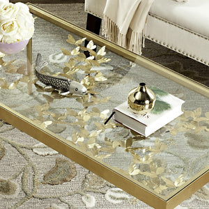 Safavieh Rosalia Butterfly Coffee Table - Elegant Antique Gold Finish & Glass Top, Timeless Living Room Centerpiece FOX2589A