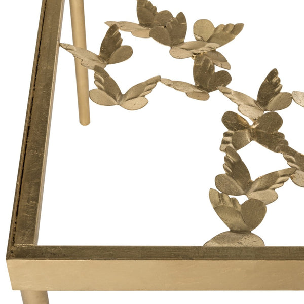 Safavieh Rosalia Butterfly Coffee Table - Elegant Antique Gold Finish & Glass Top, Timeless Living Room Centerpiece FOX2589A