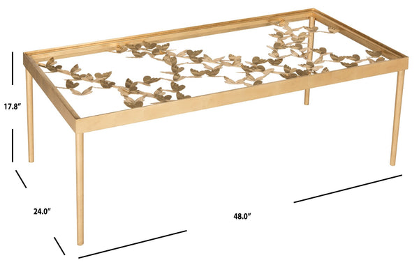 Safavieh Rosalia Butterfly Coffee Table - Elegant Antique Gold Finish & Glass Top, Timeless Living Room Centerpiece FOX2589A