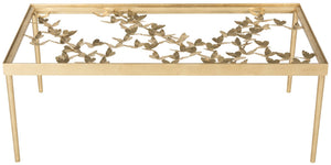 Safavieh Rosalia Butterfly Coffee Table - Elegant Antique Gold Finish & Glass Top, Timeless Living Room Centerpiece FOX2589A