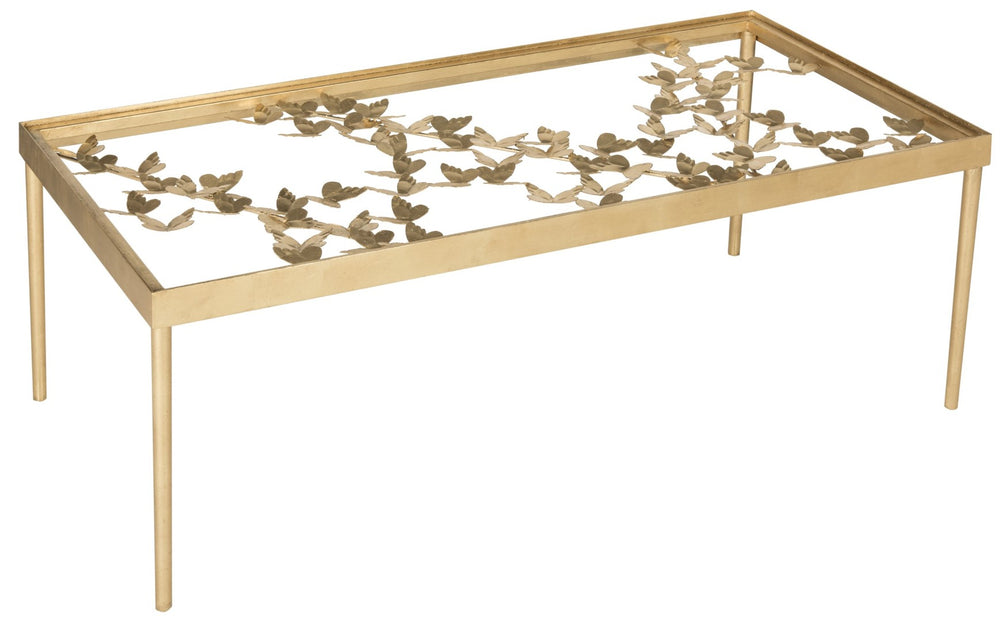 Safavieh Rosalia Butterfly Coffee Table - Elegant Antique Gold Finish & Glass Top, Timeless Living Room Centerpiece FOX2589A