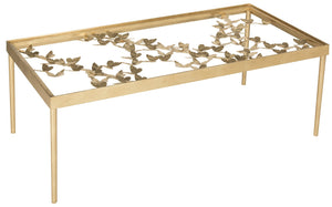 Safavieh Rosalia Butterfly Coffee Table - Elegant Antique Gold Finish & Glass Top, Timeless Living Room Centerpiece FOX2589A