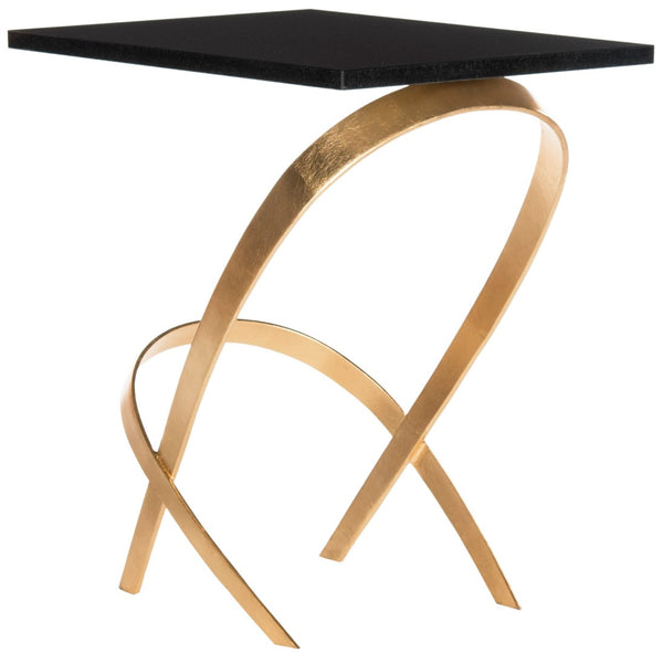 Safavieh Dovie Modern Gold Leaf Accent Table With Black Glass Top – Stylish, Sculptural Design For Any Room FOX2597A