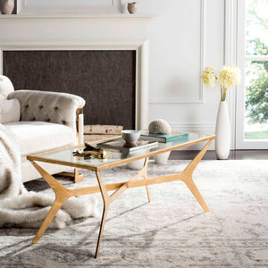 Safavieh Edythe Gold Leaf Coffee Table – Luxe Modern Centerpiece For Elegant Living Spaces & Reception Areas FOX2603A