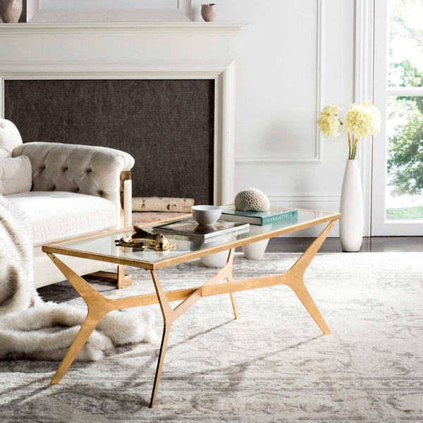 Safavieh Edythe Gold Leaf Coffee Table – Luxe Modern Centerpiece For Elegant Living Spaces & Reception Areas FOX2603A