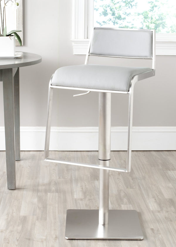 Safavieh Natania Swivel Bar Stool – Contemporary Grey Pu Leather Design With Durable Stainless Steel Frame FOX3006D