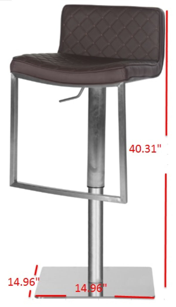 Safavieh Claudio Contemporary Swivel Barstool With Adjustable Height, Diamond-Quilted Grey Leather Upholstery Brown FOX3008A