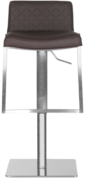 Safavieh Claudio Contemporary Swivel Barstool With Adjustable Height, Diamond-Quilted Grey Leather Upholstery Brown FOX3008A