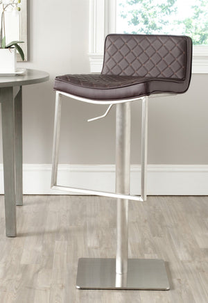 Safavieh Claudio Contemporary Swivel Barstool With Adjustable Height, Diamond-Quilted Grey Leather Upholstery Brown FOX3008A