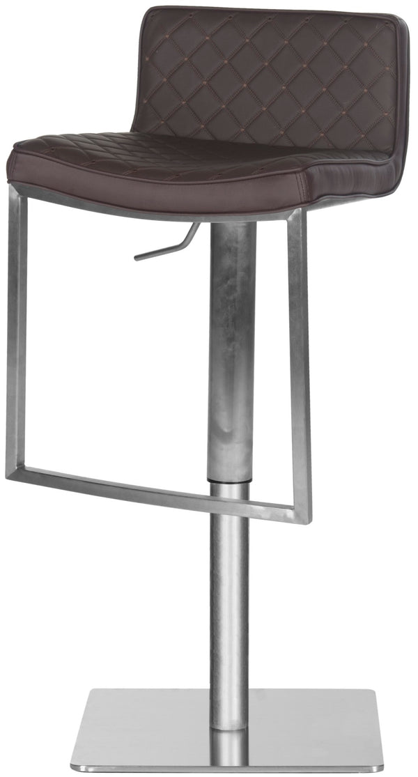 Safavieh Claudio Contemporary Swivel Barstool With Adjustable Height, Diamond-Quilted Grey Leather Upholstery Brown FOX3008A