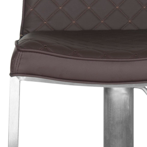Safavieh Claudio Contemporary Swivel Barstool With Adjustable Height, Diamond-Quilted Grey Leather Upholstery Brown FOX3008A