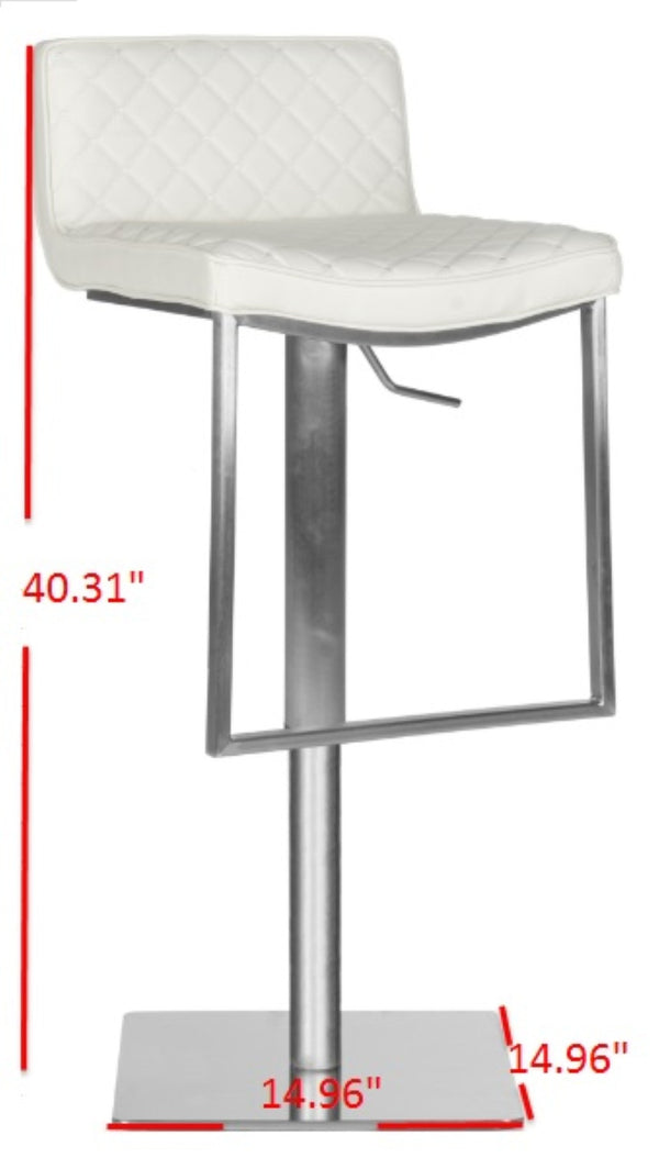 Safavieh Claudio Contemporary Swivel Barstool With Adjustable Height, Diamond-Quilted Grey Leather Upholstery White FOX3008C