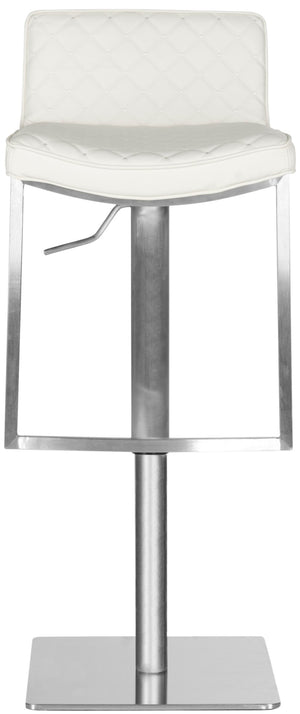 Safavieh Claudio Contemporary Swivel Barstool With Adjustable Height, Diamond-Quilted Grey Leather Upholstery White FOX3008C