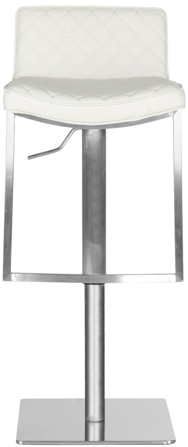 Safavieh Claudio Contemporary Swivel Barstool With Adjustable Height, Diamond-Quilted Grey Leather Upholstery White FOX3008C