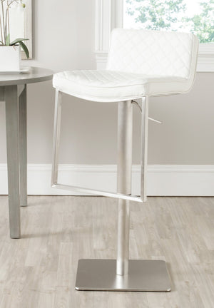 Safavieh Claudio Contemporary Swivel Barstool With Adjustable Height, Diamond-Quilted Grey Leather Upholstery White FOX3008C