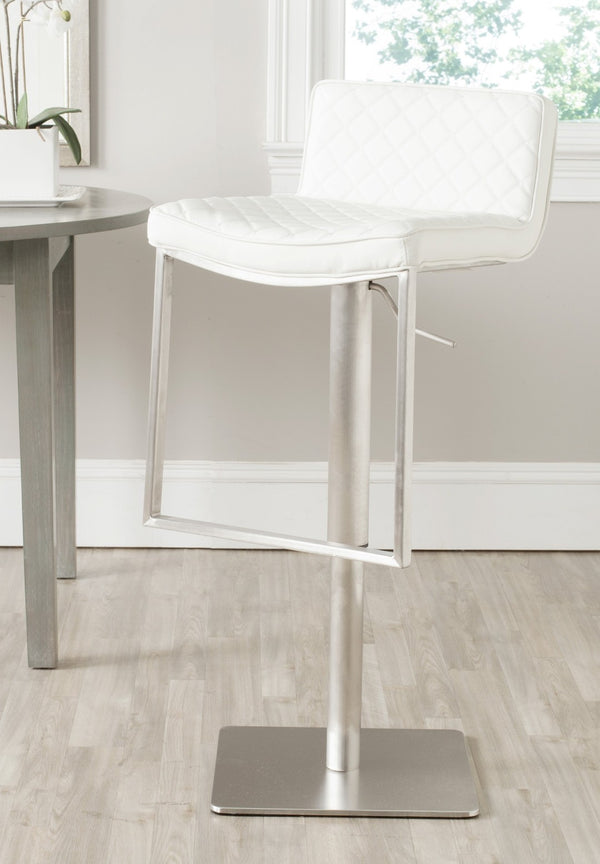 Safavieh Claudio Contemporary Swivel Barstool With Adjustable Height, Diamond-Quilted Grey Leather Upholstery White FOX3008C