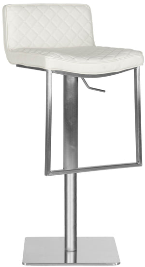 Safavieh Claudio Contemporary Swivel Barstool With Adjustable Height, Diamond-Quilted Grey Leather Upholstery White FOX3008C
