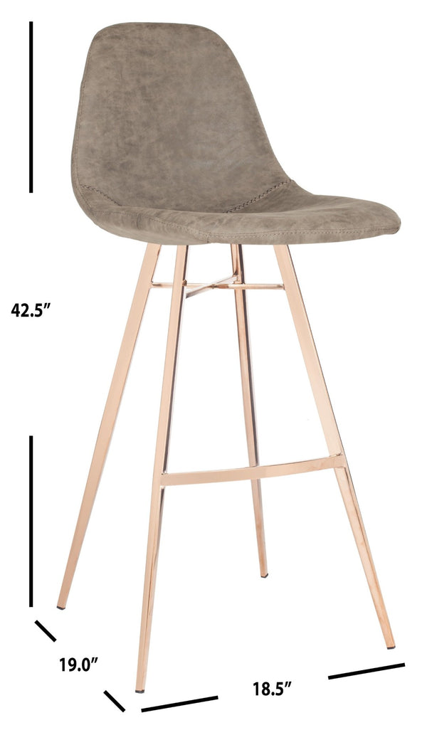 Safavieh Mathison Bar Stool - Stylish Mid-Century Modern Design With Durable Faux Leather & Sleek Metal Legs Taupe/Copper FOX3011B